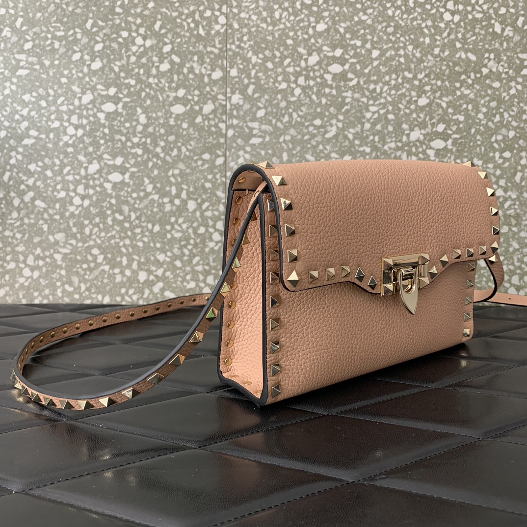 Valentino Garavani Rockstud Crossbody Bag in Nude Pink Grainy Calfskin